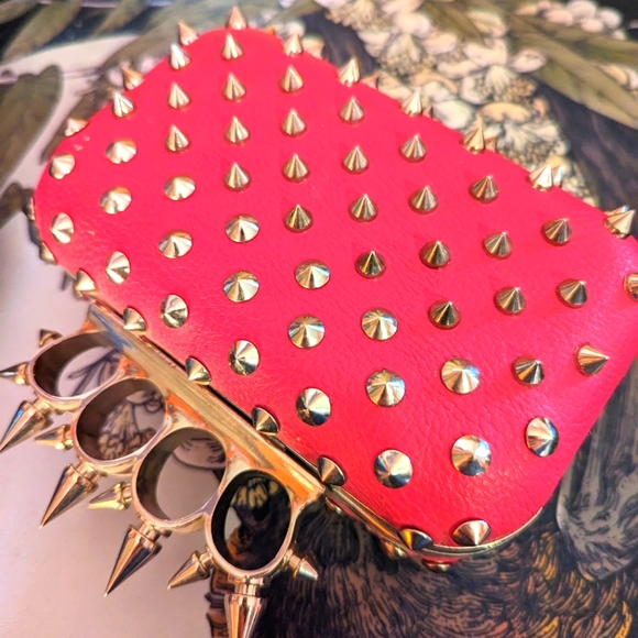 Spiked Hot Pink Evening Clutch with Strap - Picture 2 of 7